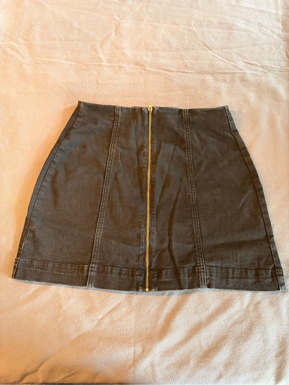 BDG Black Denim A-Line Mini Skirt with Gold Front Zip